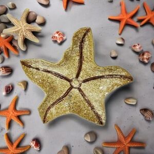 Rustic Earth-Toned Starfish Jewelry Dish in Warm Brown and Beige Pottery